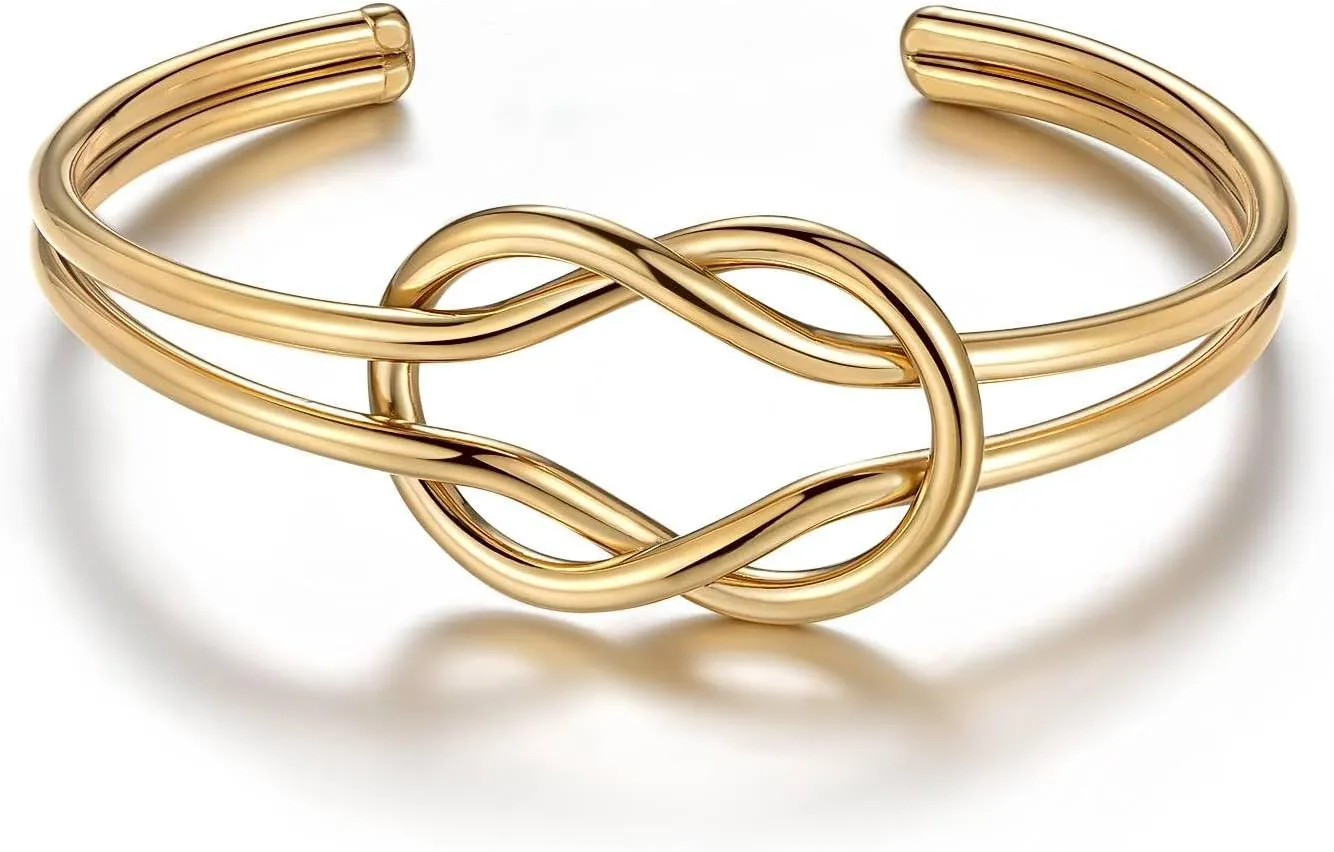 18K Gold Plated Forever Love Knot Infinity Bracelets for Women,Love Knot Cuff Bracelet,Gold Bracelet for Women