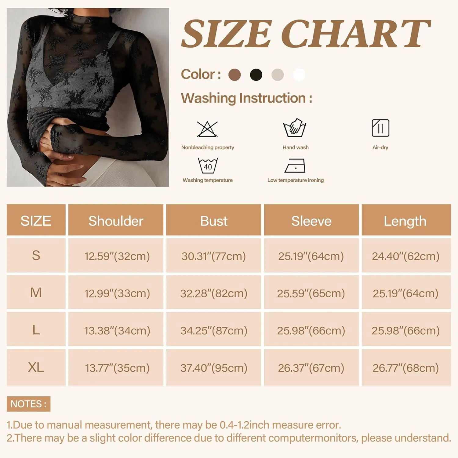 2 Pack Women's Long Sleeve Lace Tops Mesh Tops Sheer Layering Top Sexy Mock Neck Floral See Through Shirt Blouse