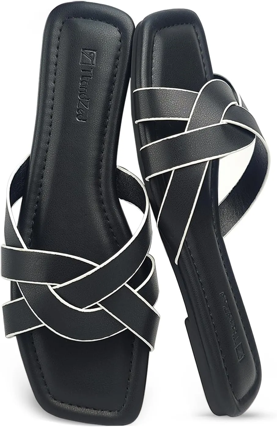 2025 Women's Flat Sandals - Braided Square Toe Fashion Slide Sandals, Comfortable Leather Slip On Slippers for Summer Size 6-11