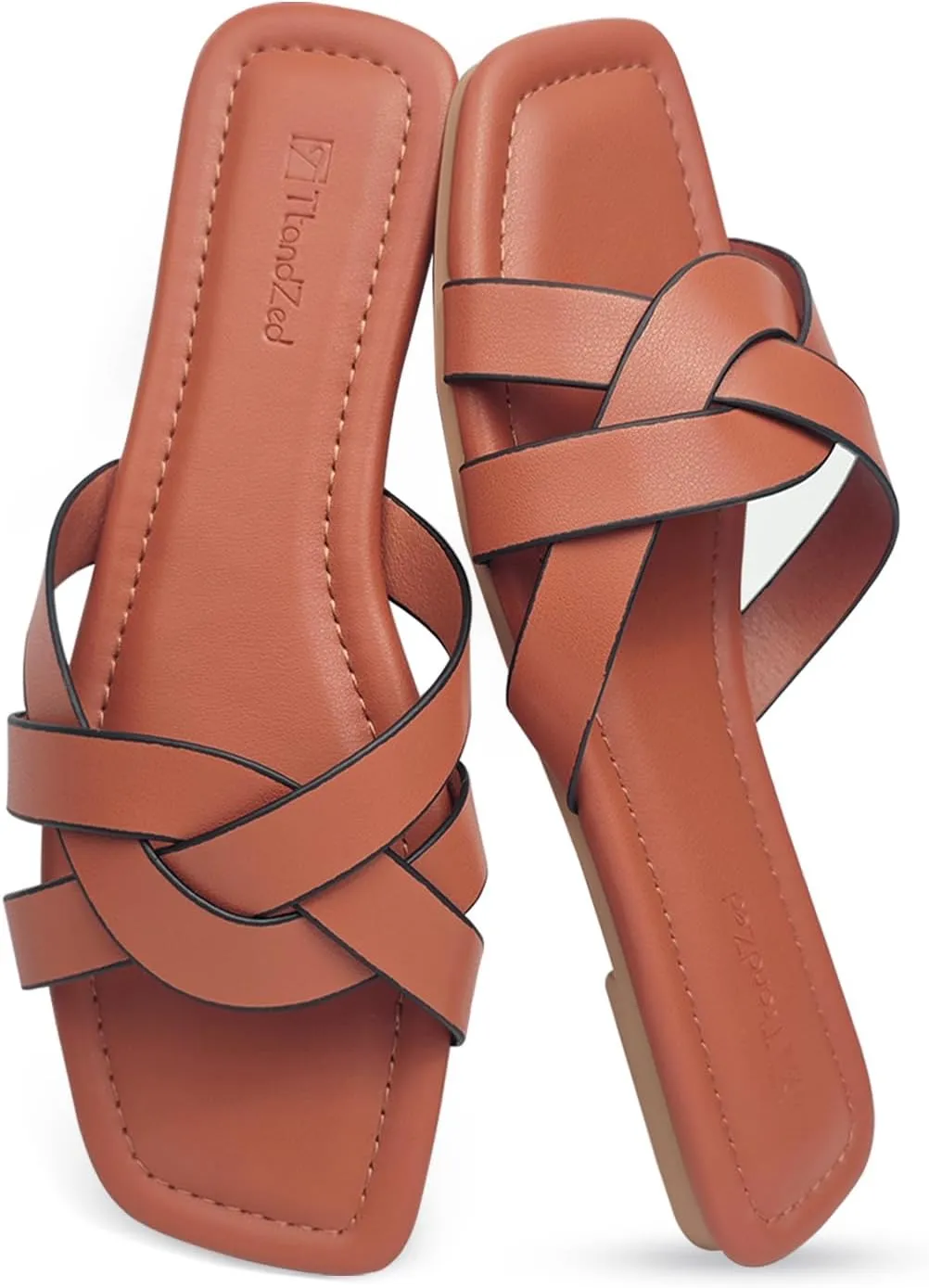 2025 Women's Flat Sandals - Braided Square Toe Fashion Slide Sandals, Comfortable Leather Slip On Slippers for Summer Size 6-11