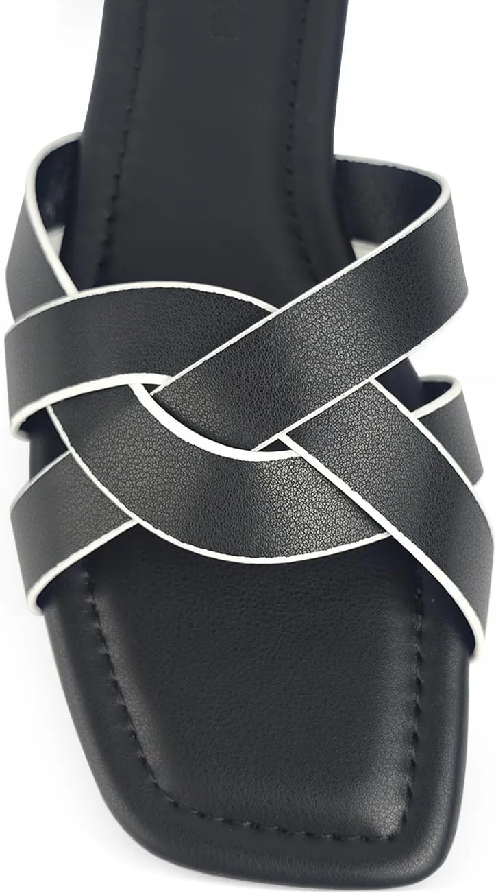 2025 Women's Flat Sandals - Braided Square Toe Fashion Slide Sandals, Comfortable Leather Slip On Slippers for Summer Size 6-11