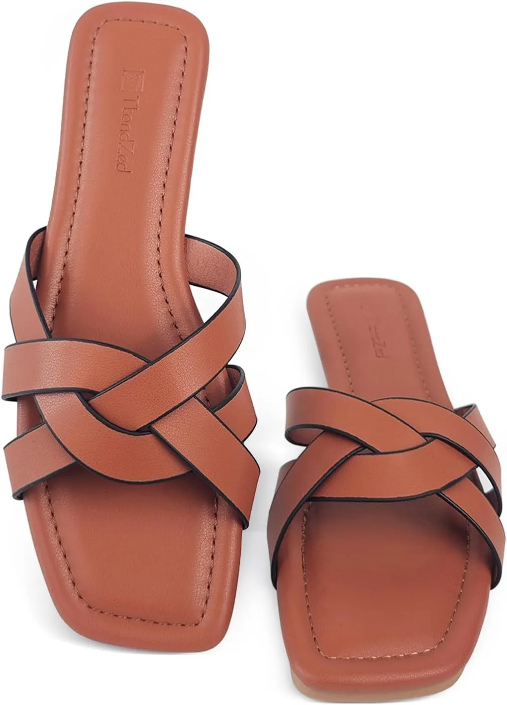 2025 Women's Flat Sandals - Braided Square Toe Fashion Slide Sandals, Comfortable Leather Slip On Slippers for Summer Size 6-11