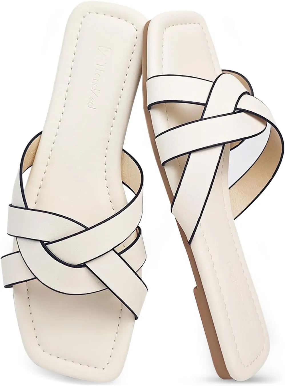 2025 Women's Flat Sandals - Braided Square Toe Fashion Slide Sandals, Comfortable Leather Slip On Slippers for Summer Size 6-11