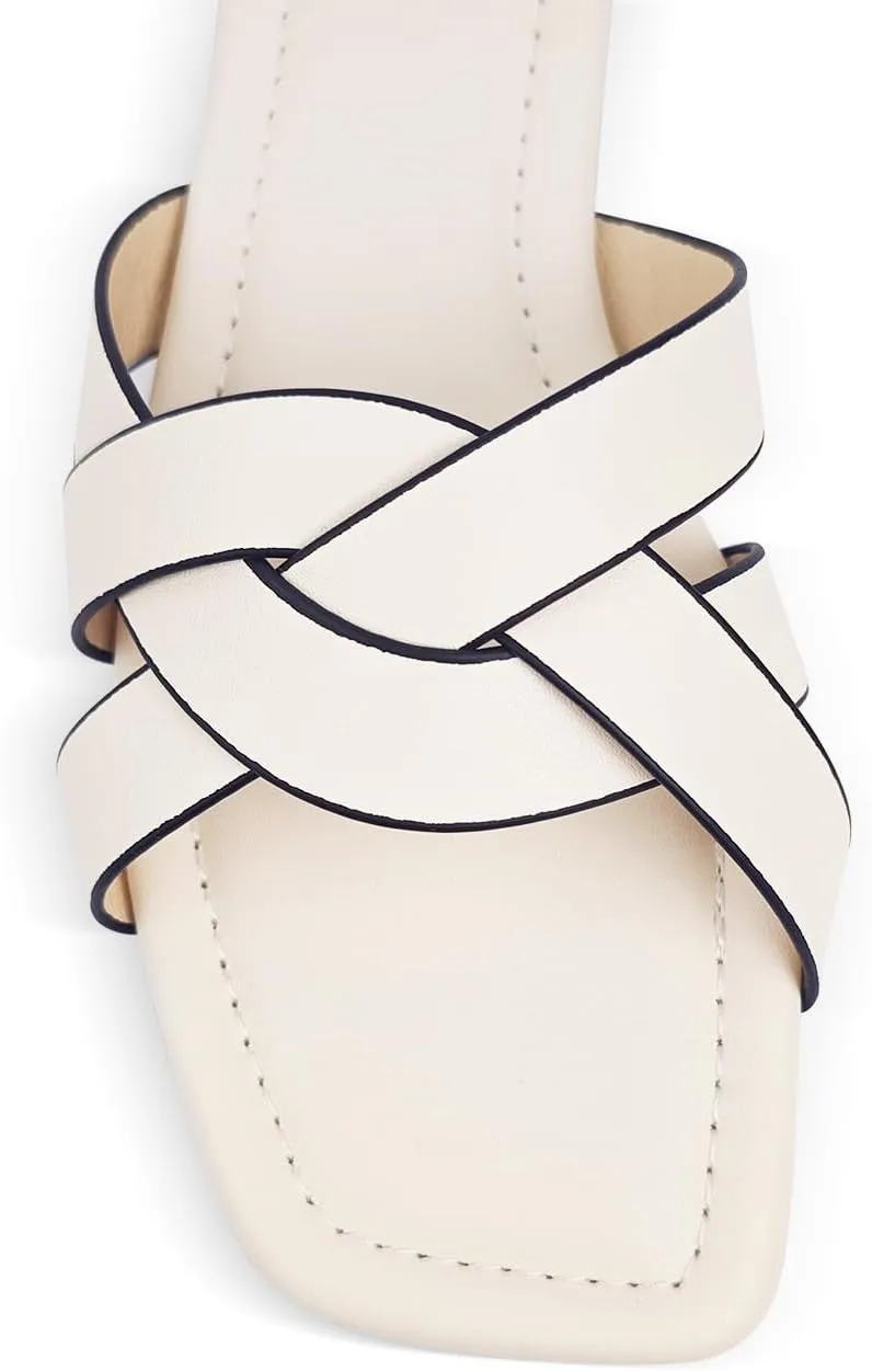 2025 Women's Flat Sandals - Braided Square Toe Fashion Slide Sandals, Comfortable Leather Slip On Slippers for Summer Size 6-11