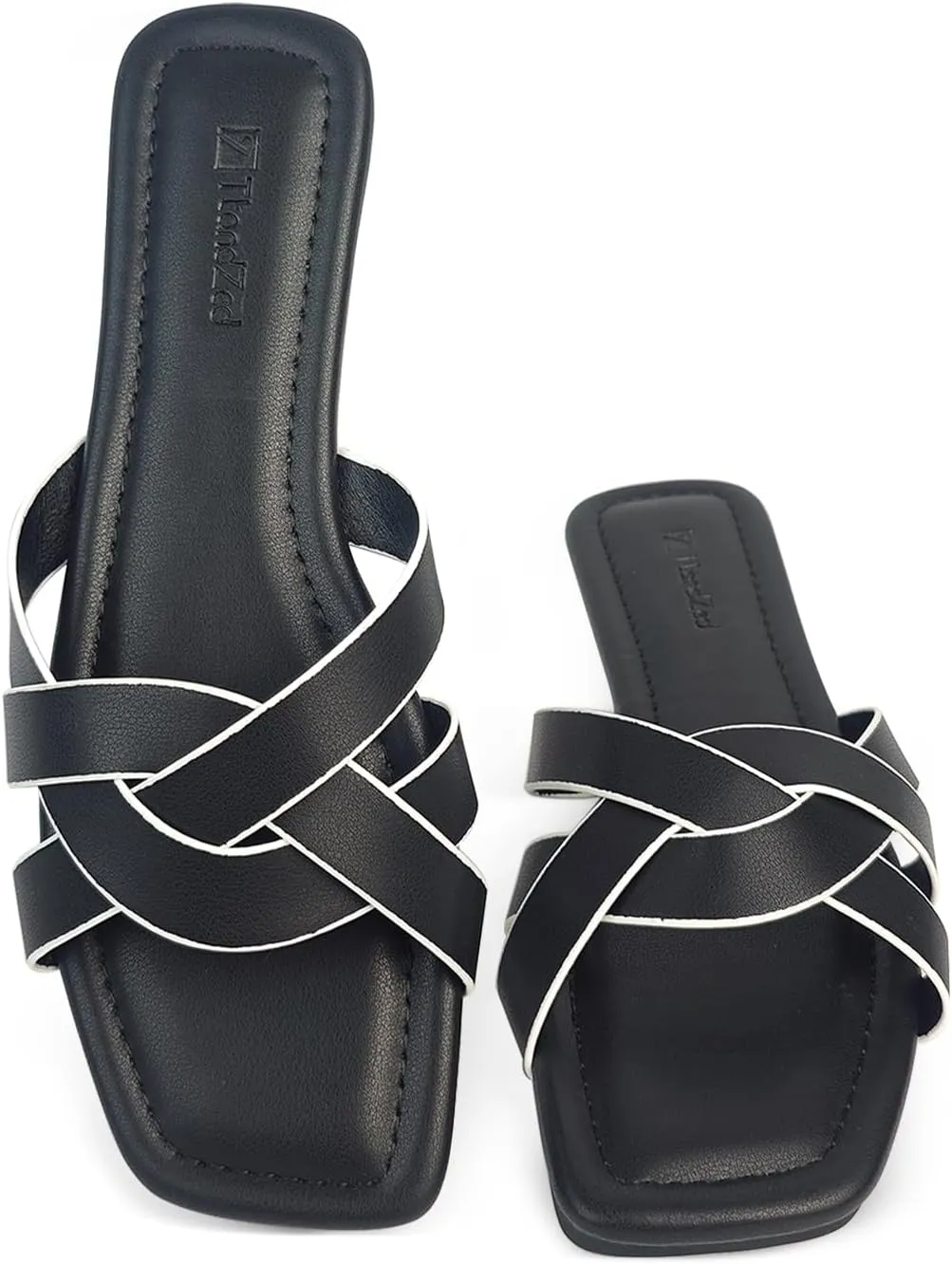 2025 Women's Flat Sandals - Braided Square Toe Fashion Slide Sandals, Comfortable Leather Slip On Slippers for Summer Size 6-11