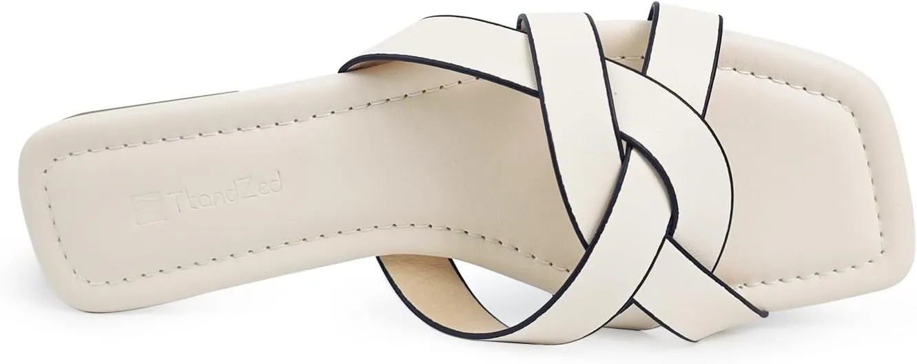 2025 Women's Flat Sandals - Braided Square Toe Fashion Slide Sandals, Comfortable Leather Slip On Slippers for Summer Size 6-11