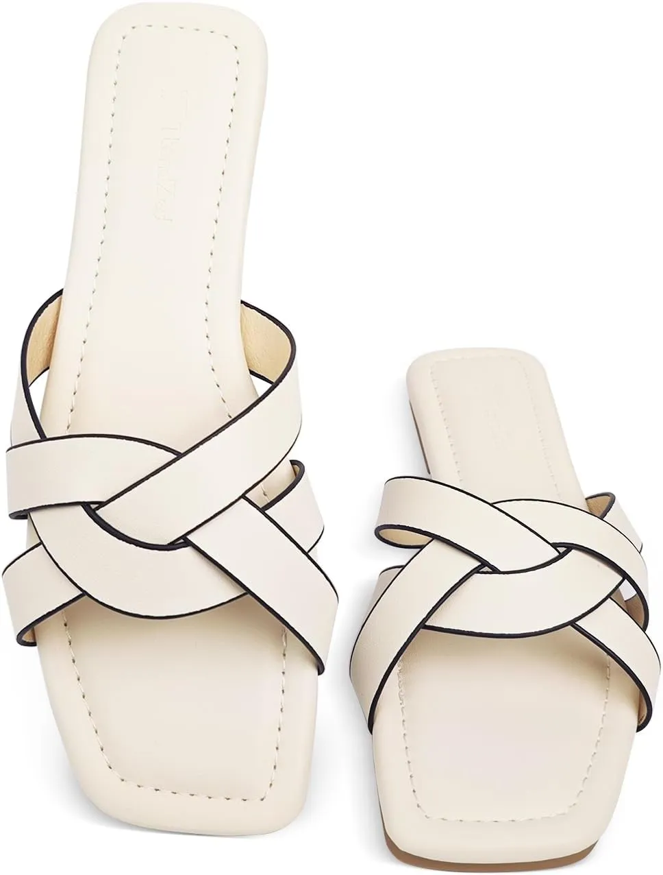 2025 Women's Flat Sandals - Braided Square Toe Fashion Slide Sandals, Comfortable Leather Slip On Slippers for Summer Size 6-11