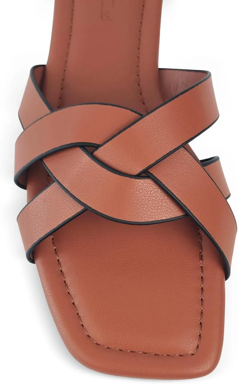 2025 Women's Flat Sandals - Braided Square Toe Fashion Slide Sandals, Comfortable Leather Slip On Slippers for Summer Size 6-11
