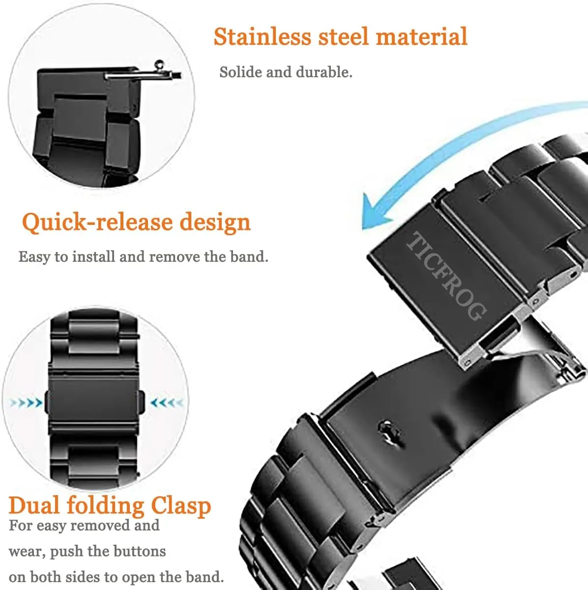 24mm Stainless Steel Watch bands Quick Release Link Watch Straps Bracelet Replacement Wristbands for Men Women
