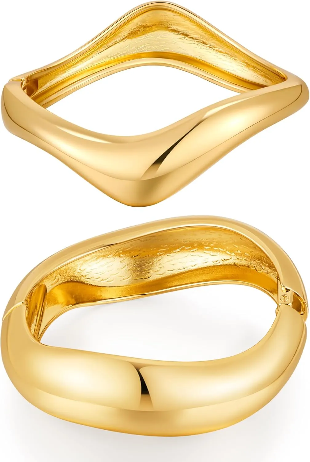 2PCS Chunky Gold Bangle Bracelets for Women Statement Hinged Open Thick Wrist Wrap Bracelet Stackable Bracelet Trendy Jewelry for Party Summer