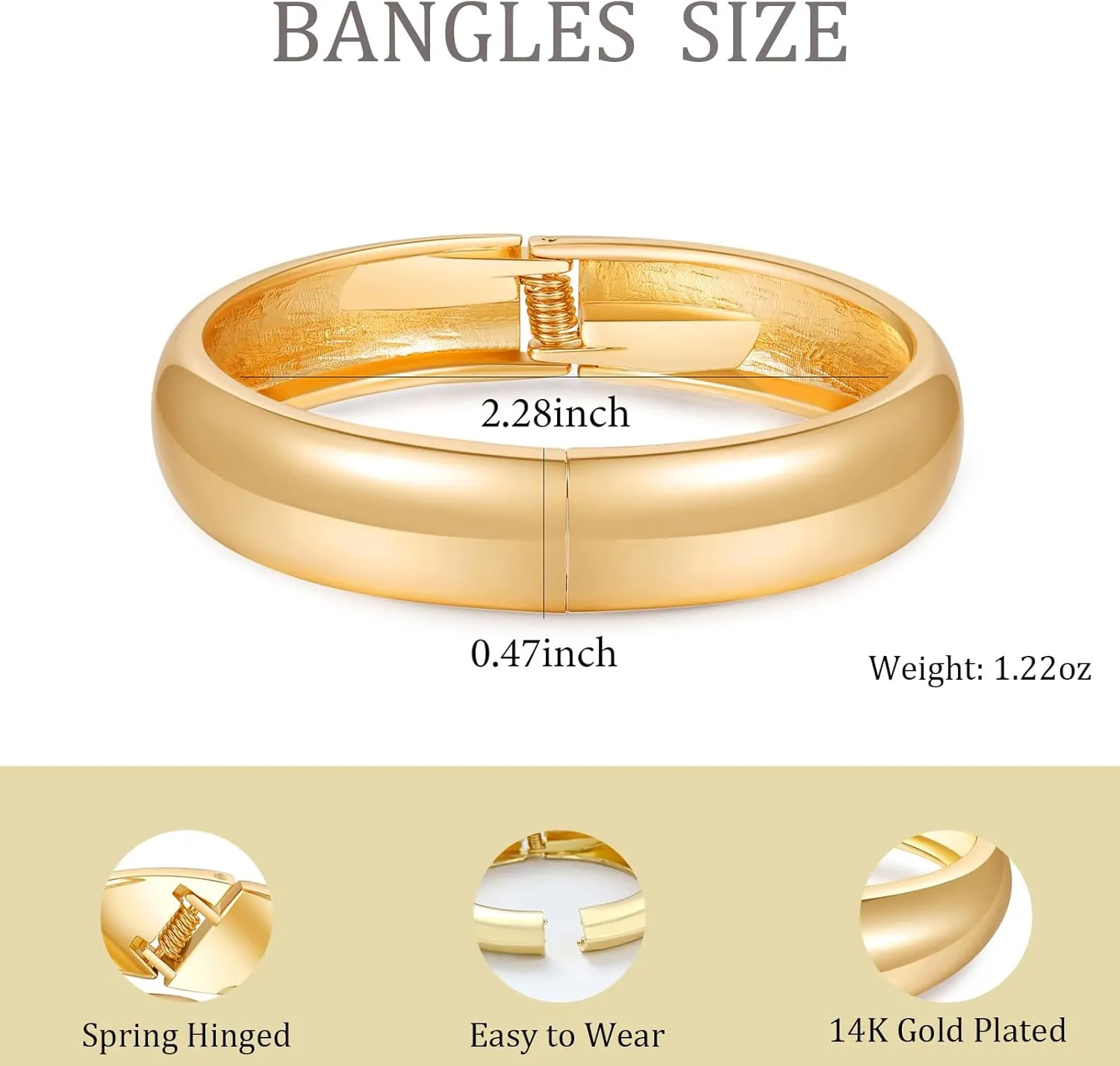 2pcs Gold Bangle Bracelets for Women, Trendy Hinged Cuff Open Wide Chunky Gold Bracelet Stack Arm Cuff Jewelry for Women