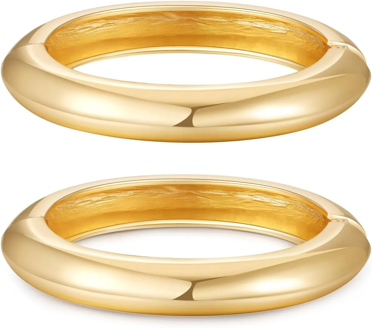 2pcs Gold Bangle Bracelets for Women, Trendy Hinged Cuff Open Wide Chunky Gold Bracelet Stack Arm Cuff Jewelry for Women