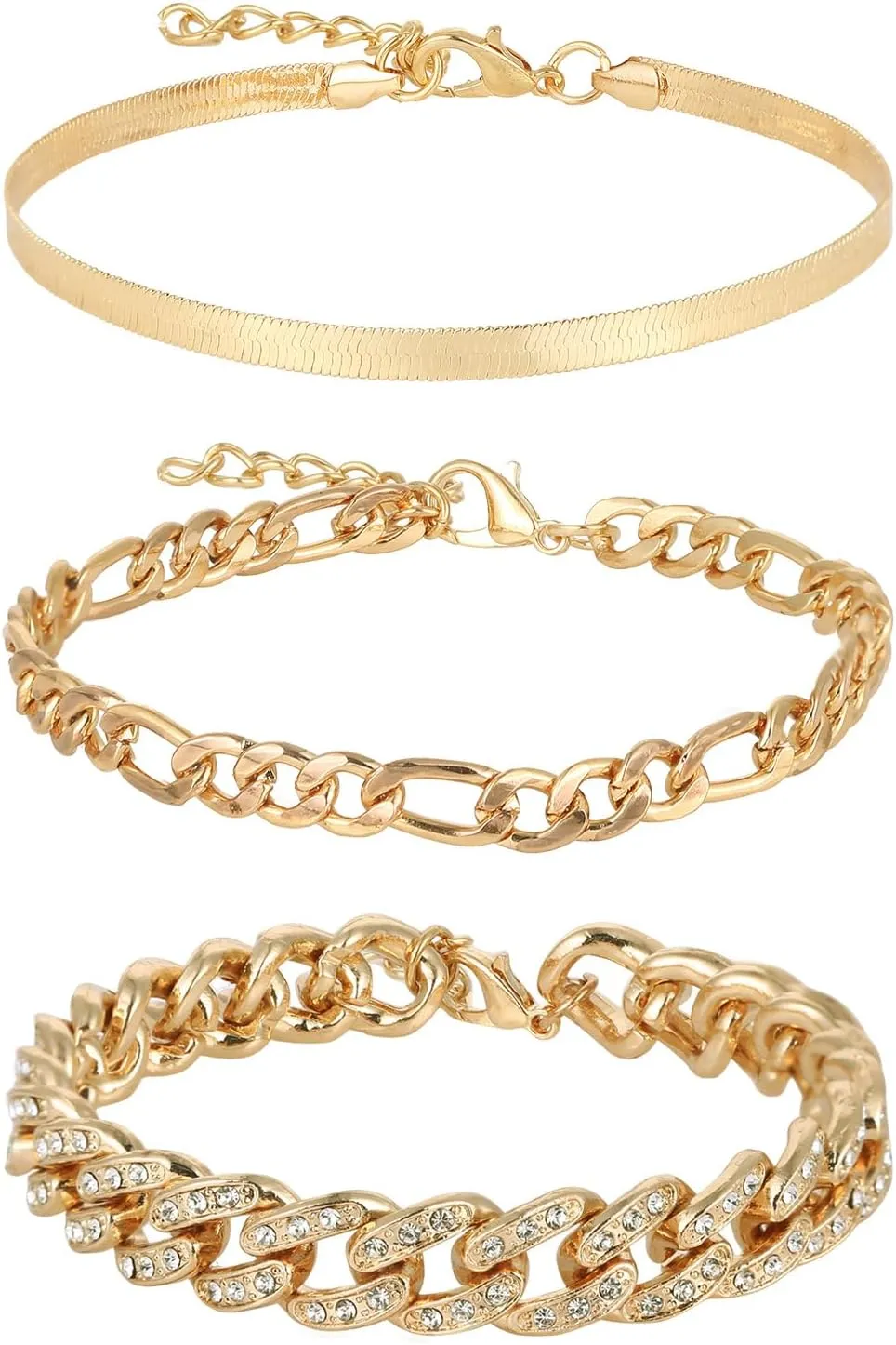 3 PCS Gold Ankle Bracelets for Women Plated Chunky Plus Size Layered Ankle Chain Waterproof Gold Anklet Adjustable Dainty Stainless Steel Non Tarnish Cuban Link Anklets for Women Summer Beach