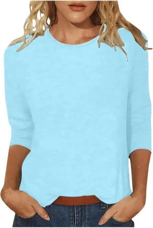 3/4 Length Sleeve Shirts for Women 2024 Casual Summer Blouses Three Quarter Length Crewneck Cute Tops Loose Pullover
