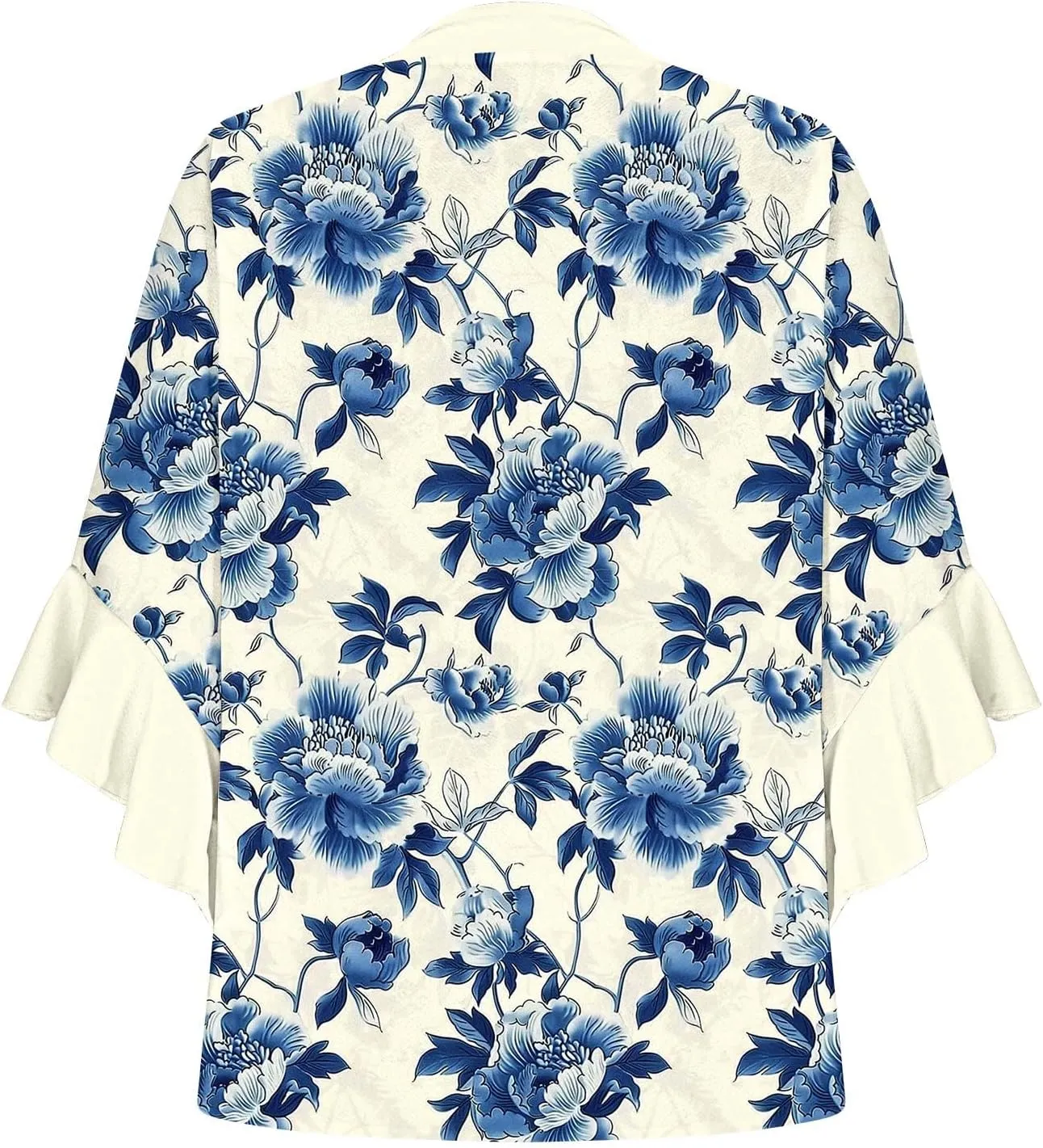3/4 Length Sleeve Women Tops V Neck Ruffle Shirts Casual Summer Floral Boho Blouses Plus Size Spring Clothes