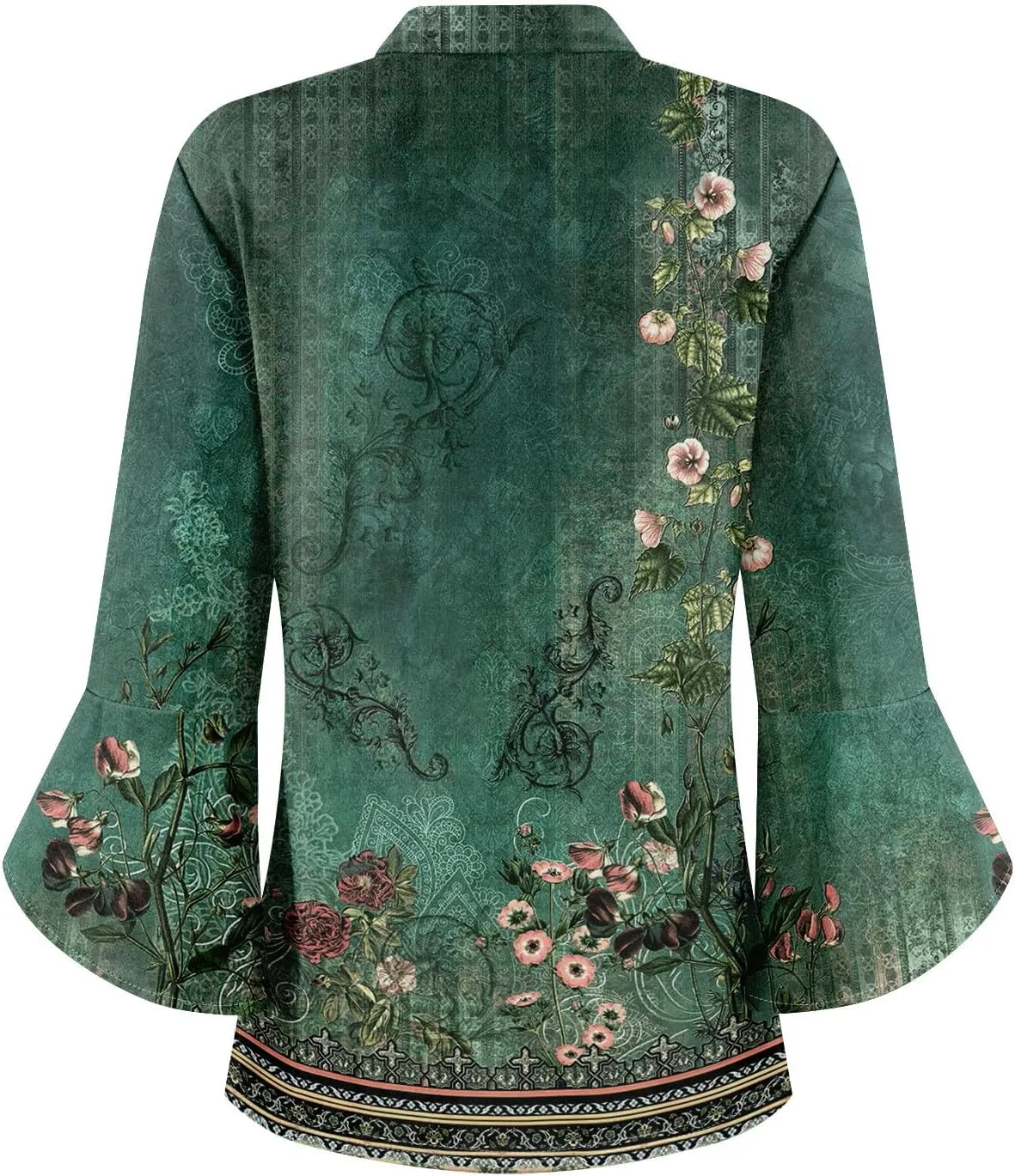 3/4 Length Sleeve Womens Tops V Neck Spring Outfits 2025 Trendy Petal Bell Sleeve Fitted Tunics Tops Shirts