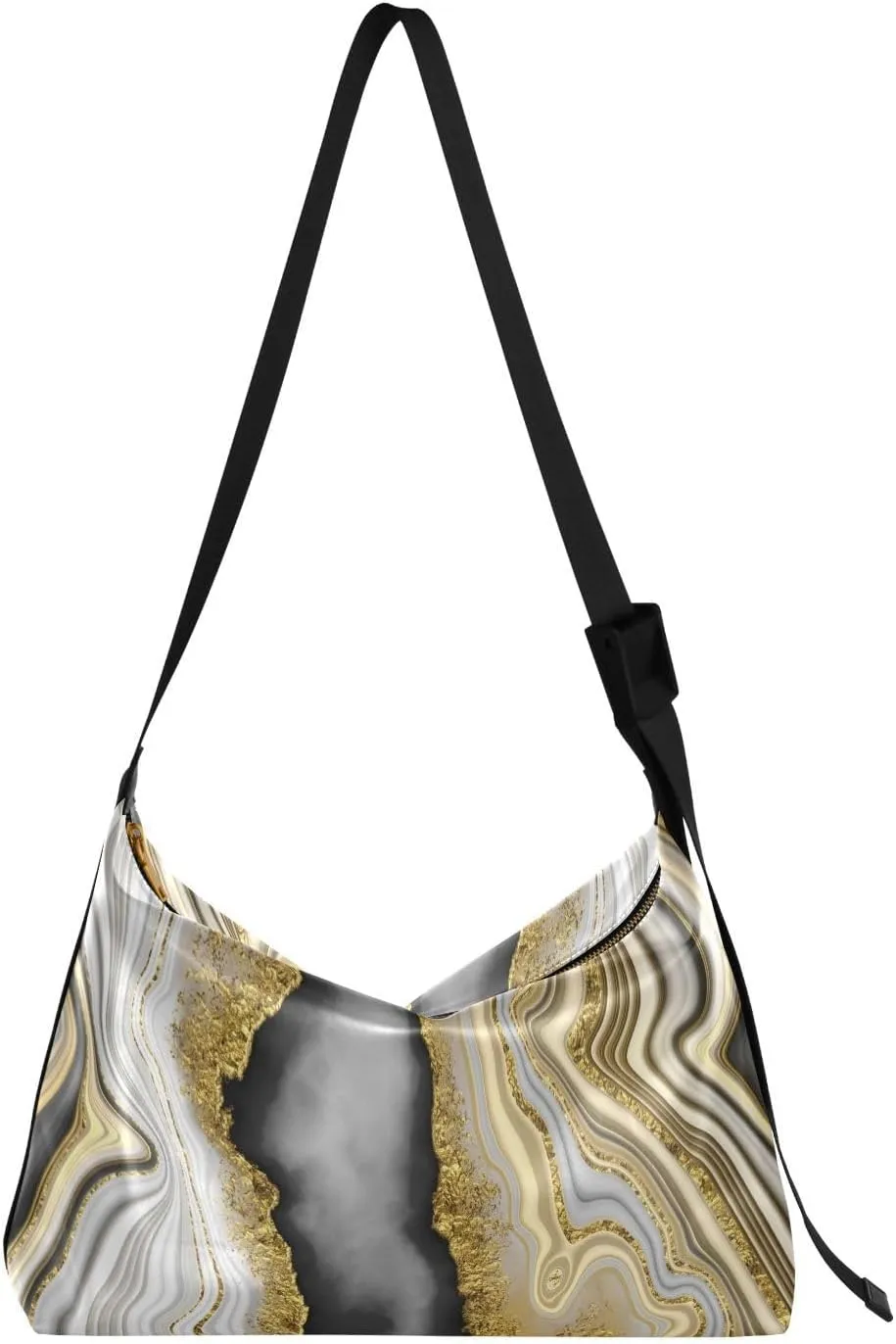 3d Texture Golden Hobo Crossbody Bags for Women Leather Large Shoulder Bag Cross Body Abstract Black Trendy Womens Tote Bags Handbag for Travel Shopping