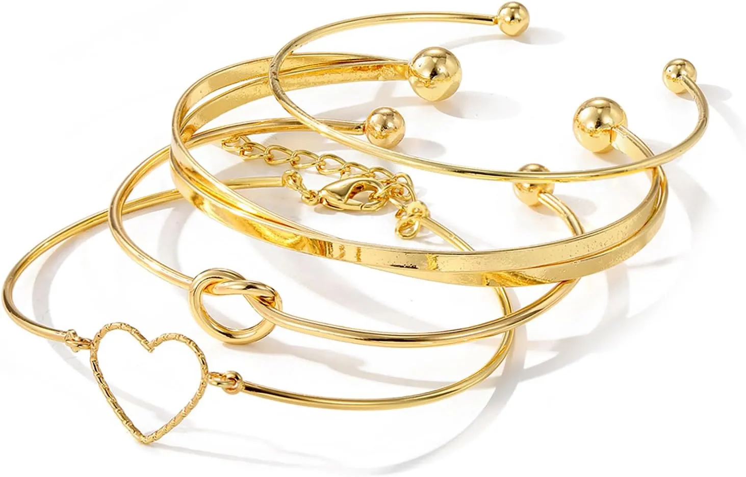 4pcs Gold Multiple Layered Stackable Open Cuff Wrap Bracelets for Women Girls,Adjustable Cuban Link Chain Tennis Bangles Classic Aesthetic Jewelry Gift