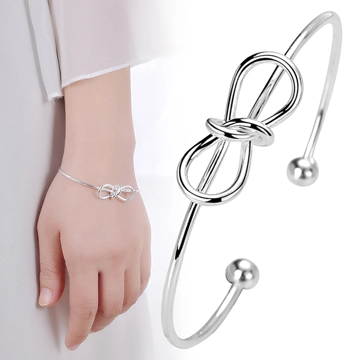 925 Sterling Silver Bracelets for Women Fashion Open Bangles Birthday Gifts Knot Cuff Bracelet