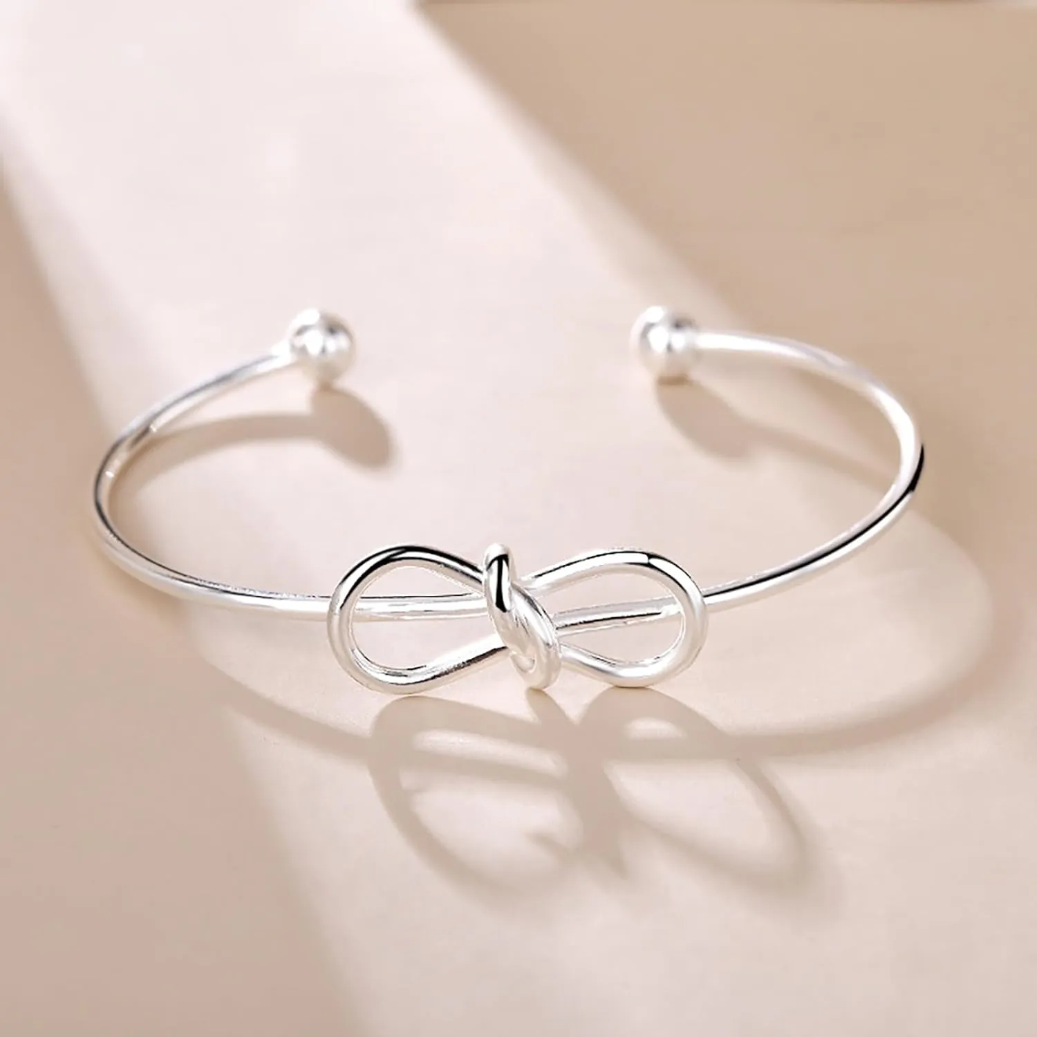 925 Sterling Silver Bracelets for Women Fashion Open Bangles Birthday Gifts Knot Cuff Bracelet