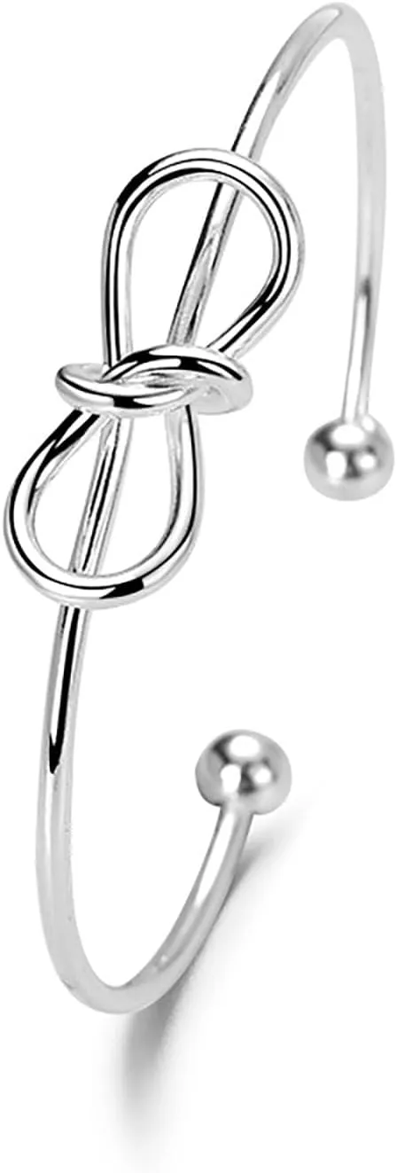 925 Sterling Silver Bracelets for Women Fashion Open Bangles Birthday Gifts Knot Cuff Bracelet