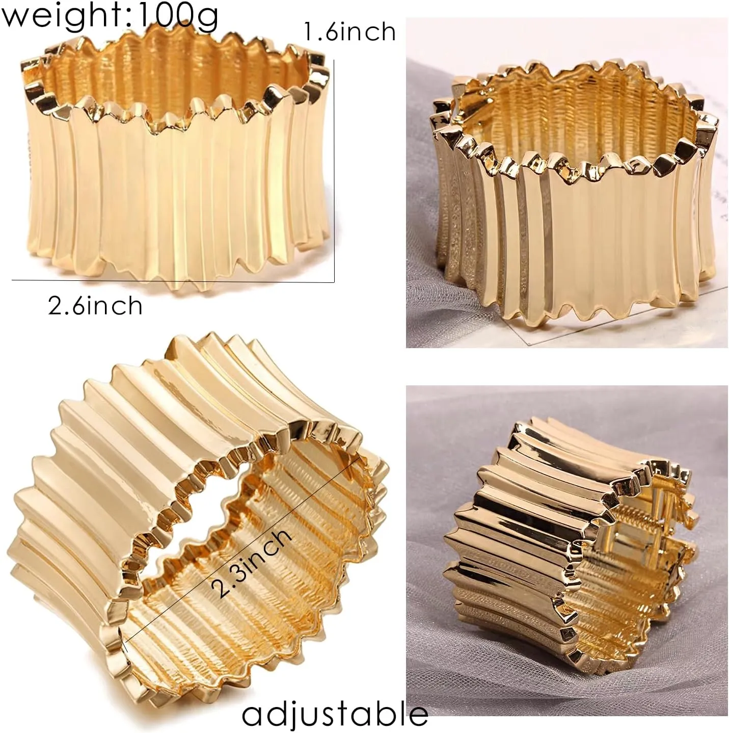 ABJFJE Fashion Exaggerated Geometry Brushed Cuff Hinged Bangle Bracelets Smooth Punk Wide Statement Gold Bangles Bracelet for Women Girls Jewelry Gift Gold Black Two-tone