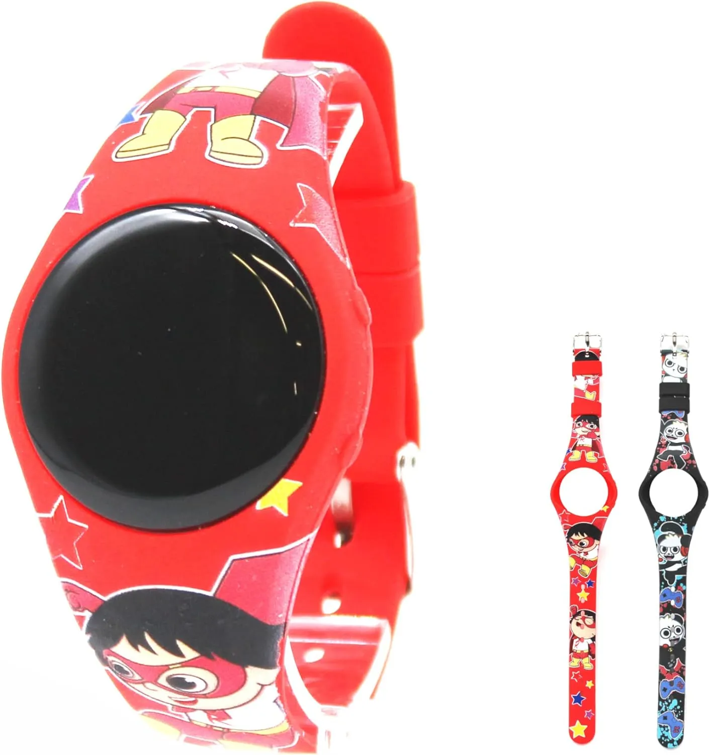 Accutime Kids Ryan's World Multicolor Digital LCD Quartz Wrist Watch with Pedometer Step Counter, Interchangeable Graphic Straps for Boys, Girls, Kids (Model: RYW40019AZ)