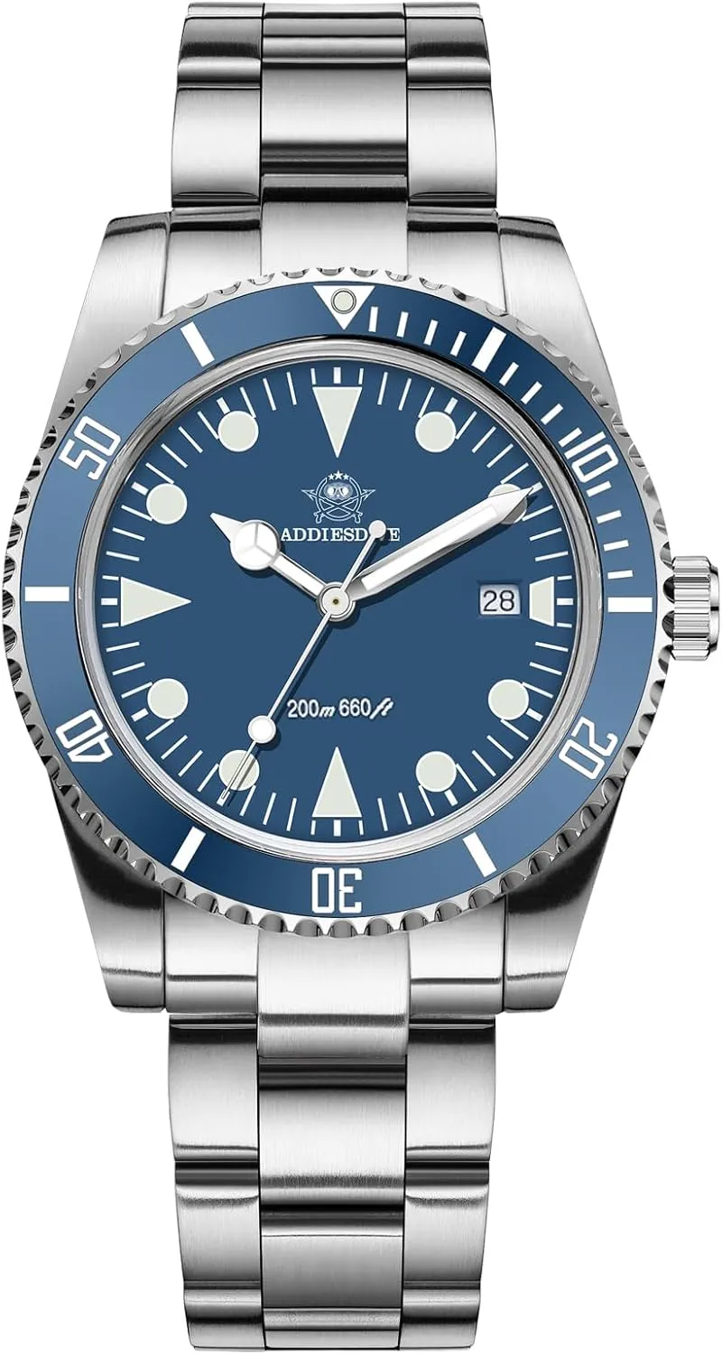 ADDIESDIVE Dive Watches for Men Ultra-Thin Bidirectional Bezel Waterproof 200 M Quartz Movement Curved Crystal Slim Diving Watch