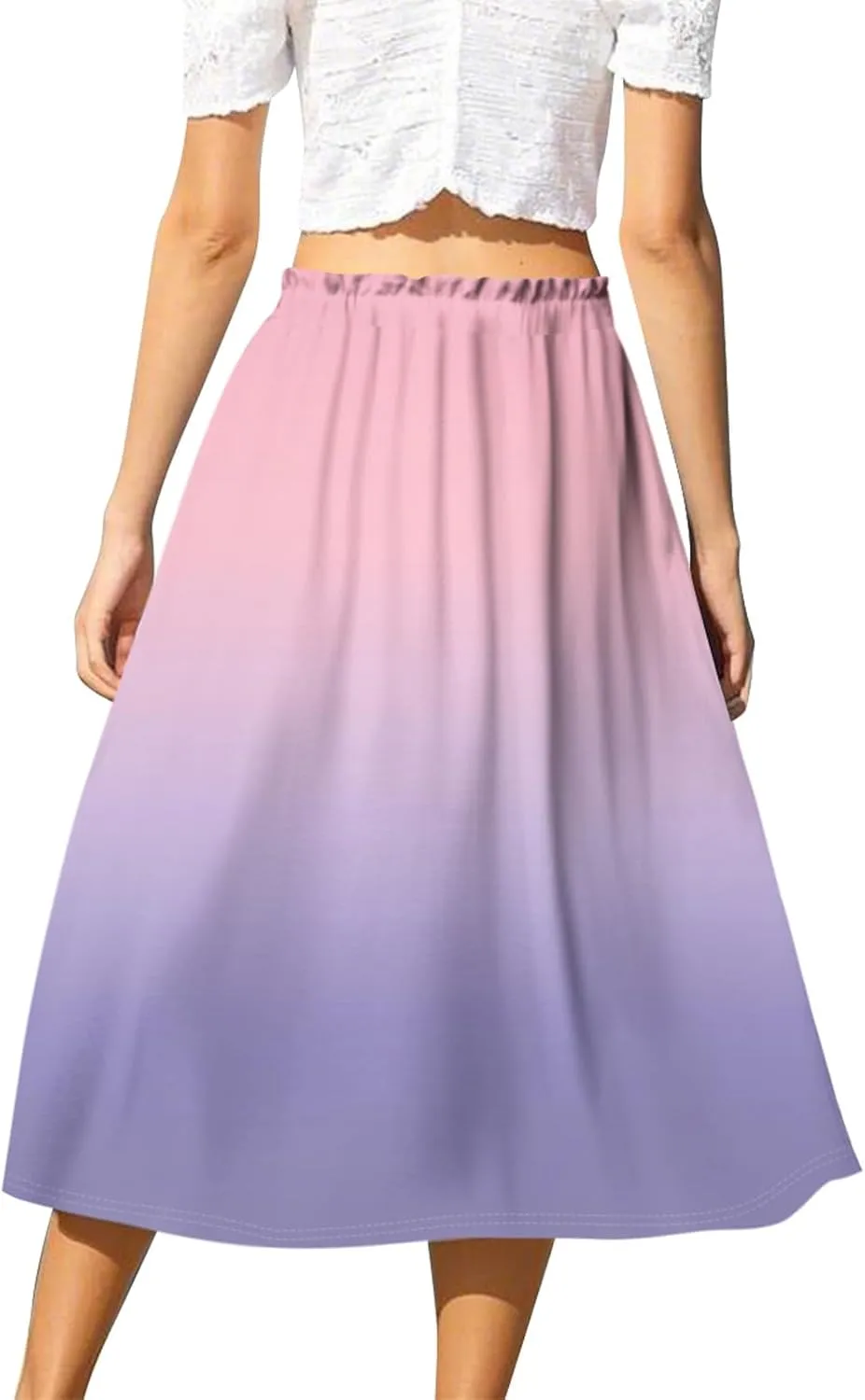 ADHOWBEW Long Skirts for Women A Line Midi Length Ruffle Plus Size Trendy High Waisted Cute Casual Flowy Beach Spring Skirts