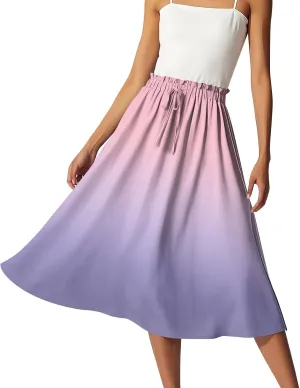 ADHOWBEW Long Skirts for Women A Line Midi Length Ruffle Plus Size Trendy High Waisted Cute Casual Flowy Beach Spring Skirts