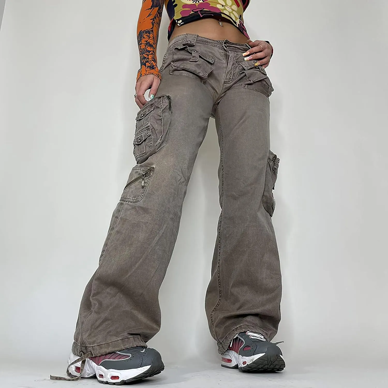 Akivide Women's Tactical Active Multi-Pockets Cargo Pants Casual High Waist Drawstring Combat Military Trouser