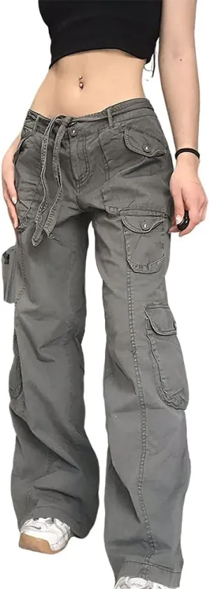 Akivide Women's Tactical Active Multi-Pockets Cargo Pants Casual High Waist Drawstring Combat Military Trouser