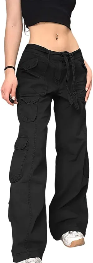 Akivide Women's Tactical Active Multi-Pockets Cargo Pants Casual High Waist Drawstring Combat Military Trouser