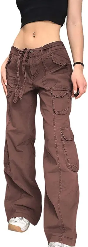 Akivide Women's Tactical Active Multi-Pockets Cargo Pants Casual High Waist Drawstring Combat Military Trouser
