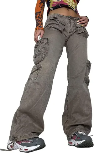 Akivide Women's Tactical Active Multi-Pockets Cargo Pants Casual High Waist Drawstring Combat Military Trouser