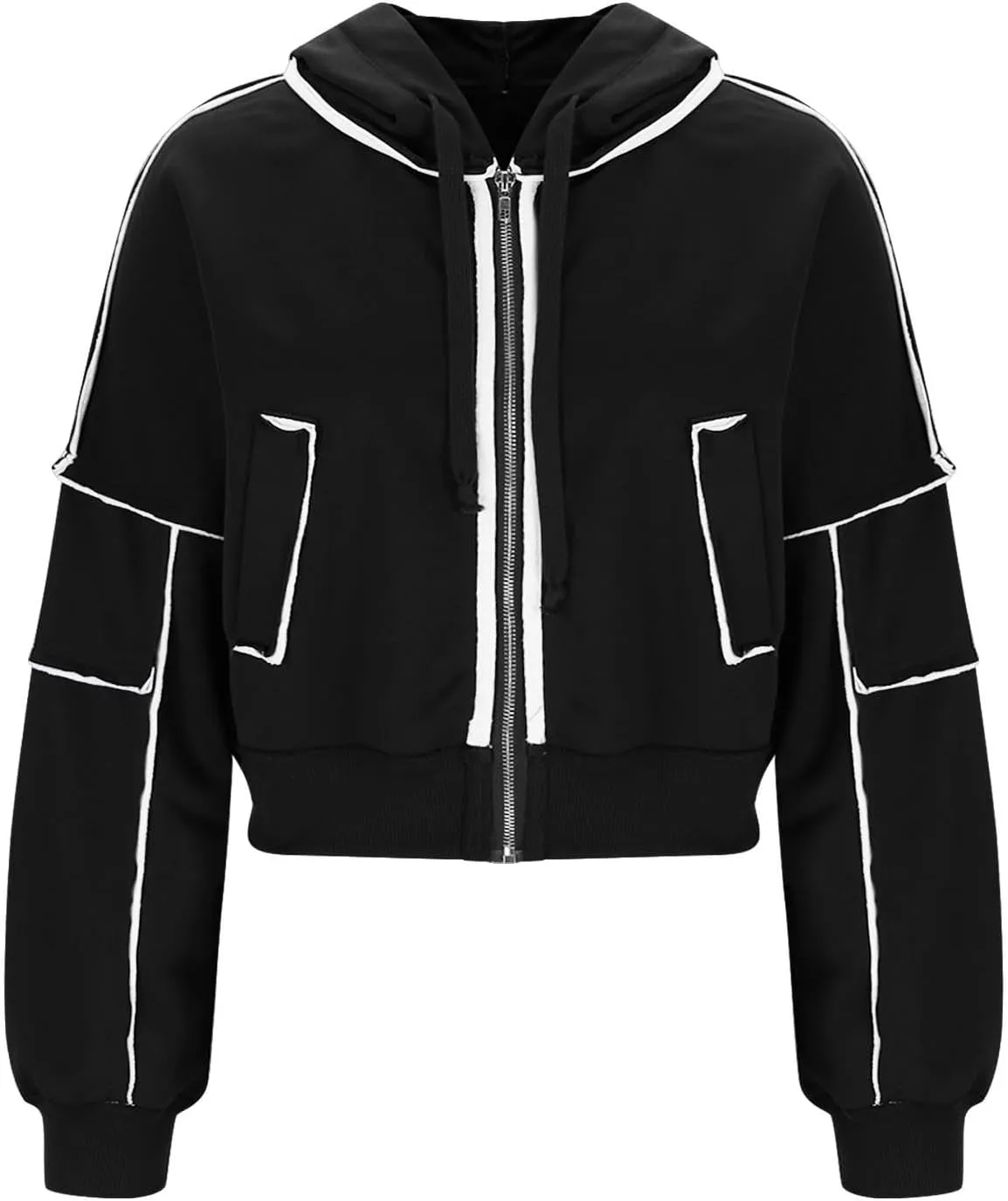 Akklian Zip Up Hoodies for Women Fashion Cropped Sweatshirt Fleece Lined Y2K Fall Teen Girls Preppy Clothes Casual Jackets