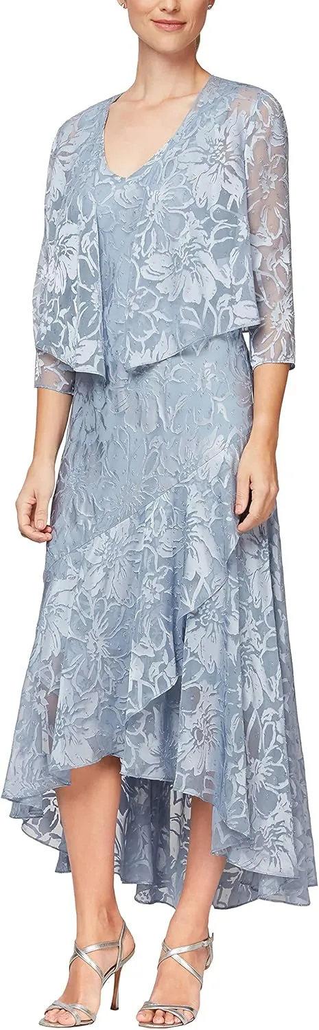 Alex Evenings Women's Sleeveless Printed Chiffon Mid-Length Dress with Jacket