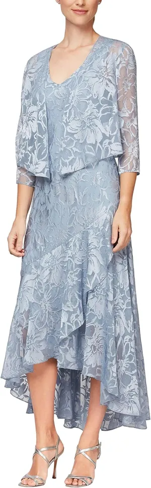 Alex Evenings Women's Sleeveless Printed Chiffon Mid-Length Dress with Jacket