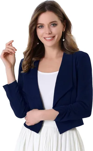 Allegra K Women's Notched Lapel Ruched Sleeve Jackets Business Cropped Blazer