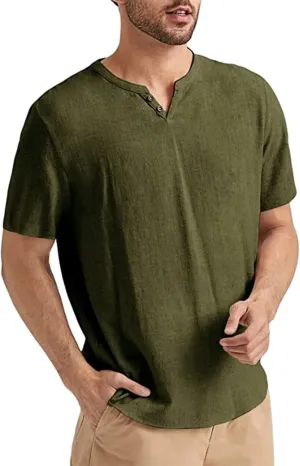 Angbater Men's Linen Shirt Short Beach Hippie T Shirts Casual Summer Lightweight Tropical Henley Shirts