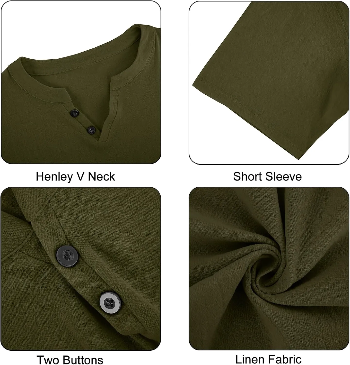 Angbater Men's Linen Shirt Short Beach Hippie T Shirts Casual Summer Lightweight Tropical Henley Shirts