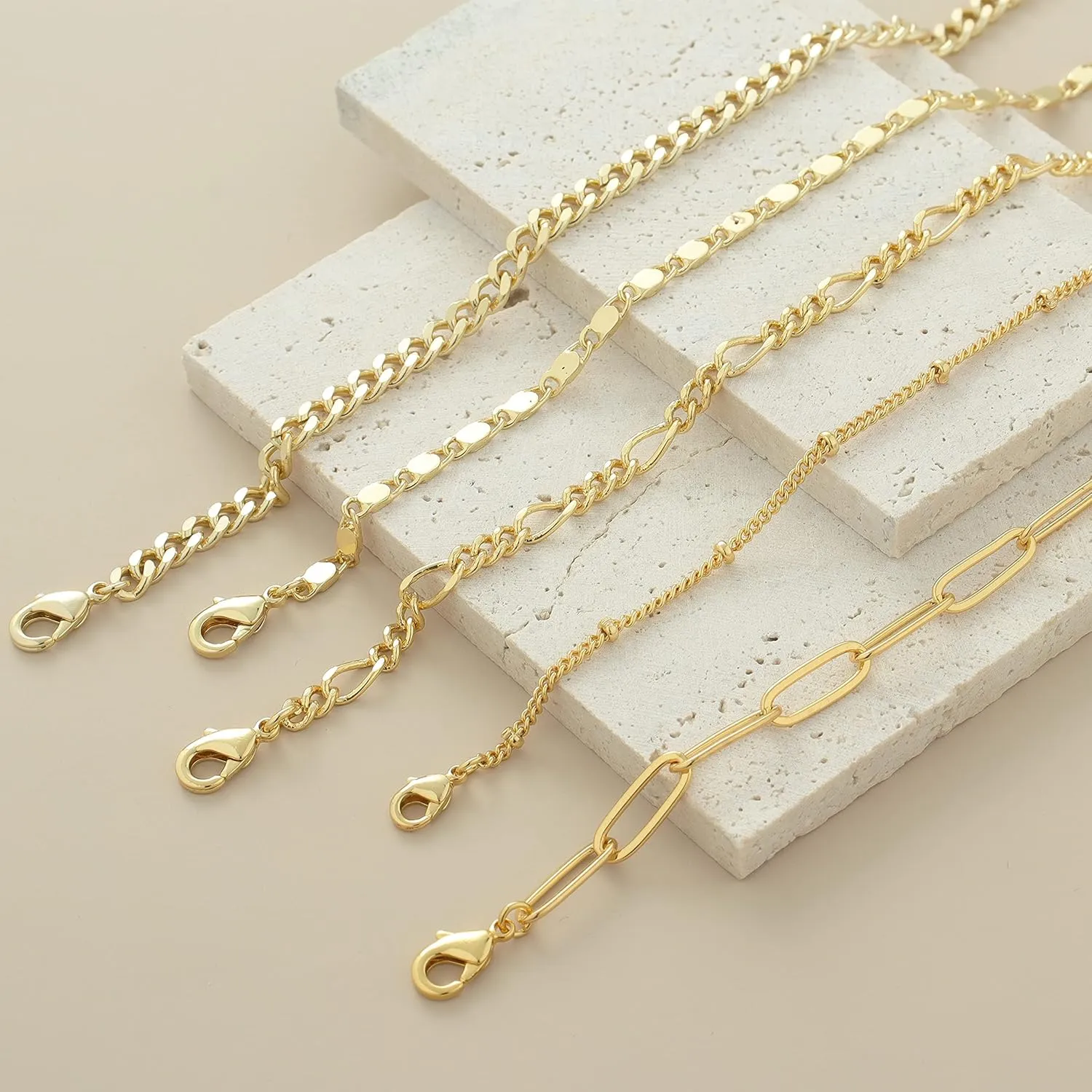 Ankle Bracelets for Women, 14k Gold Jewelry Set Waterproof Layered Cuban Figaro Link Chain Anklets Set Gold Anklets Summer Boho Beach Jewelry Gift Adjustable Size