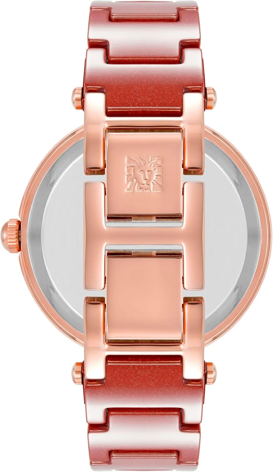 Anne Klein Women's Black Ceramic Bracelet Watch with Diamond Accent