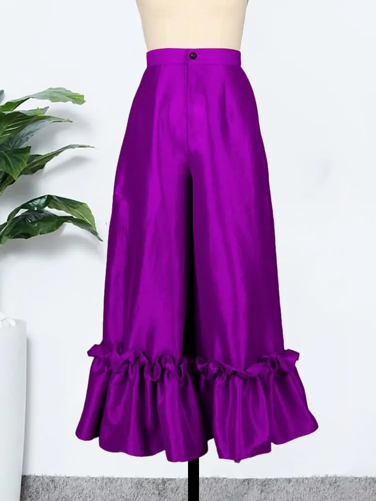AOMEI Women's Shiny High Waist Flare Pants Wide Leg Bell Bottoms Trousers