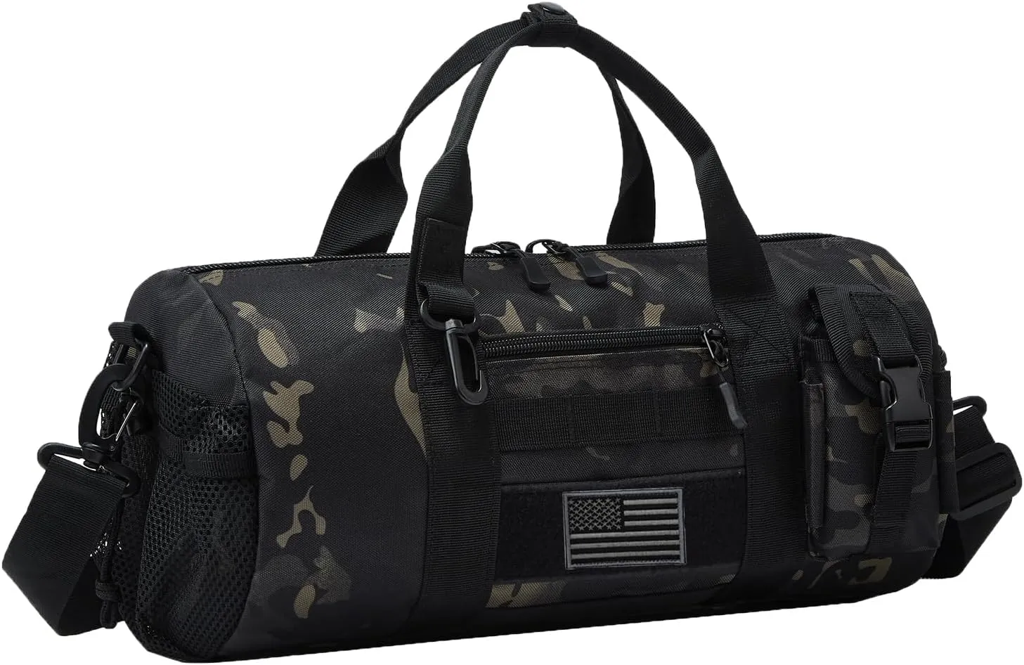 ArcEnCiel Small Tactical Duffle Bag Men Gym Pack Military Molle Shoulder Bags Shoes Storage Sports Handbag with Patch (Black Camo)