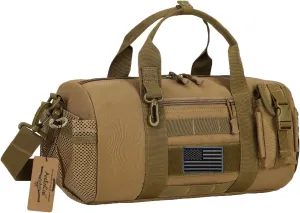 ArcEnCiel Small Tactical Duffle Bag Men Gym Pack Military Molle Shoulder Bags Shoes Storage Sports Handbag with Patch (Coyote Brown)