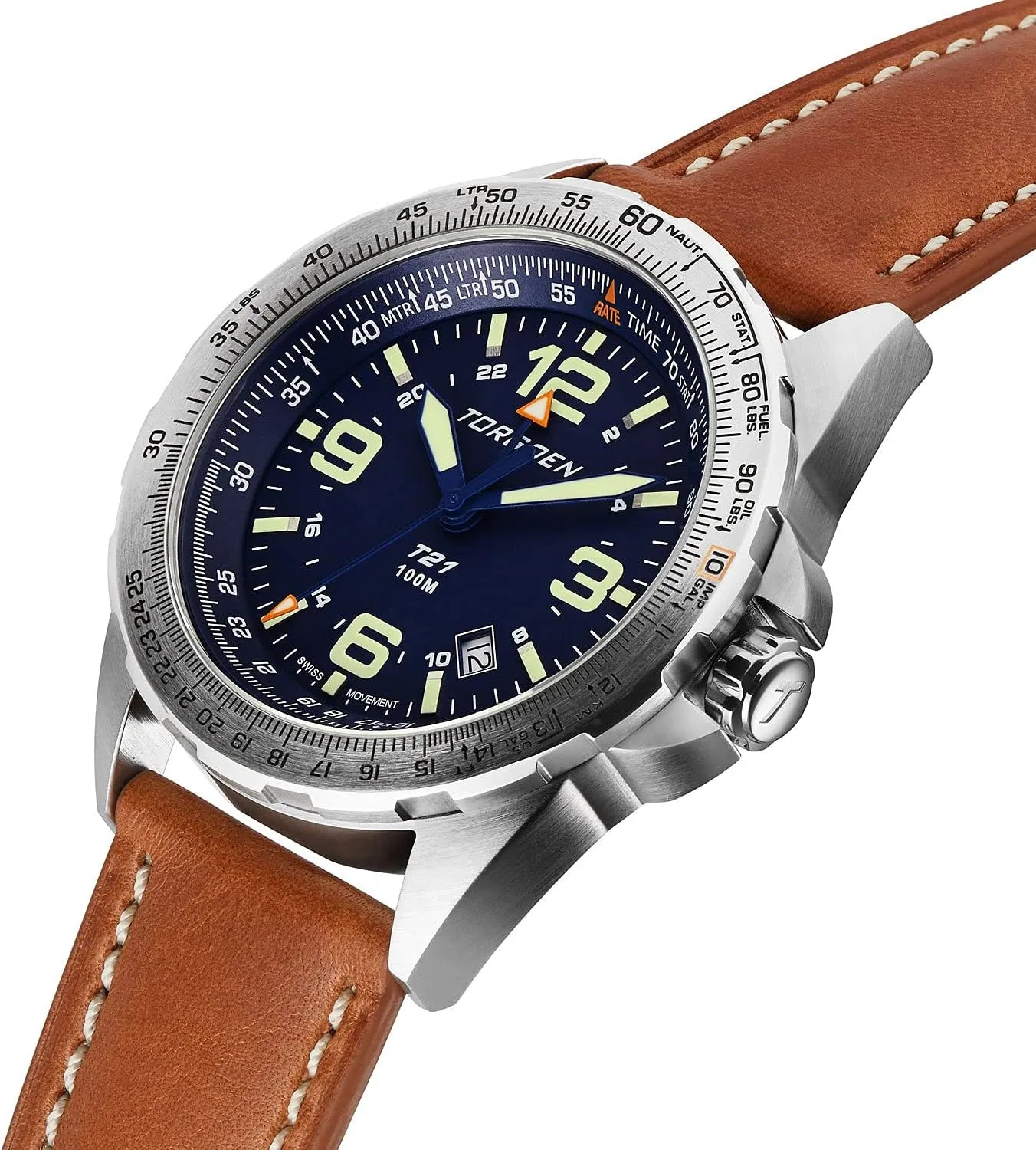 Armitron Torgoen T21 GMT Pilot Watch for Men, Swiss Quartz, Sapphire Crystal with Vintage Leather Strap
