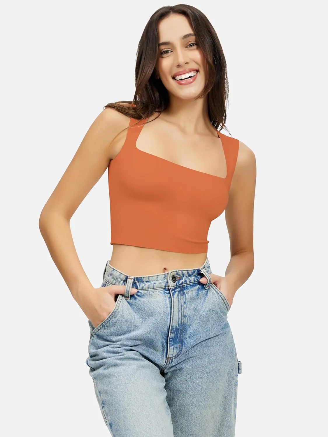 Artdear Women's Square Neck Tank Top - Double Lined Sleeveless Basic Crop Tops Air Touch Fabric