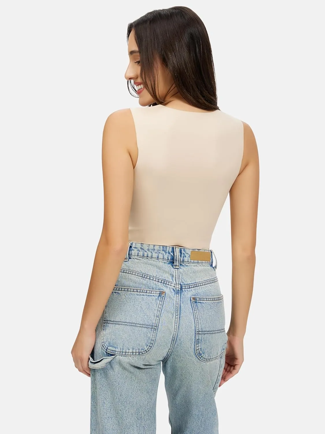 Artdear Women's Square Neck Tank Top - Double Lined Sleeveless Basic Crop Tops Air Touch Fabric