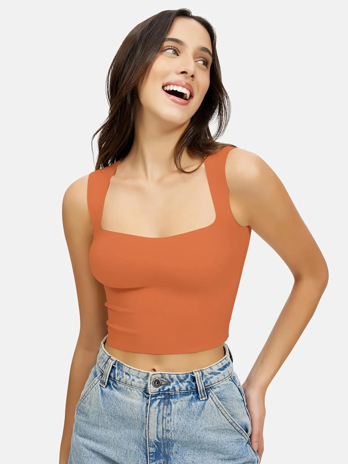 Artdear Women's Square Neck Tank Top - Double Lined Sleeveless Basic Crop Tops Air Touch Fabric